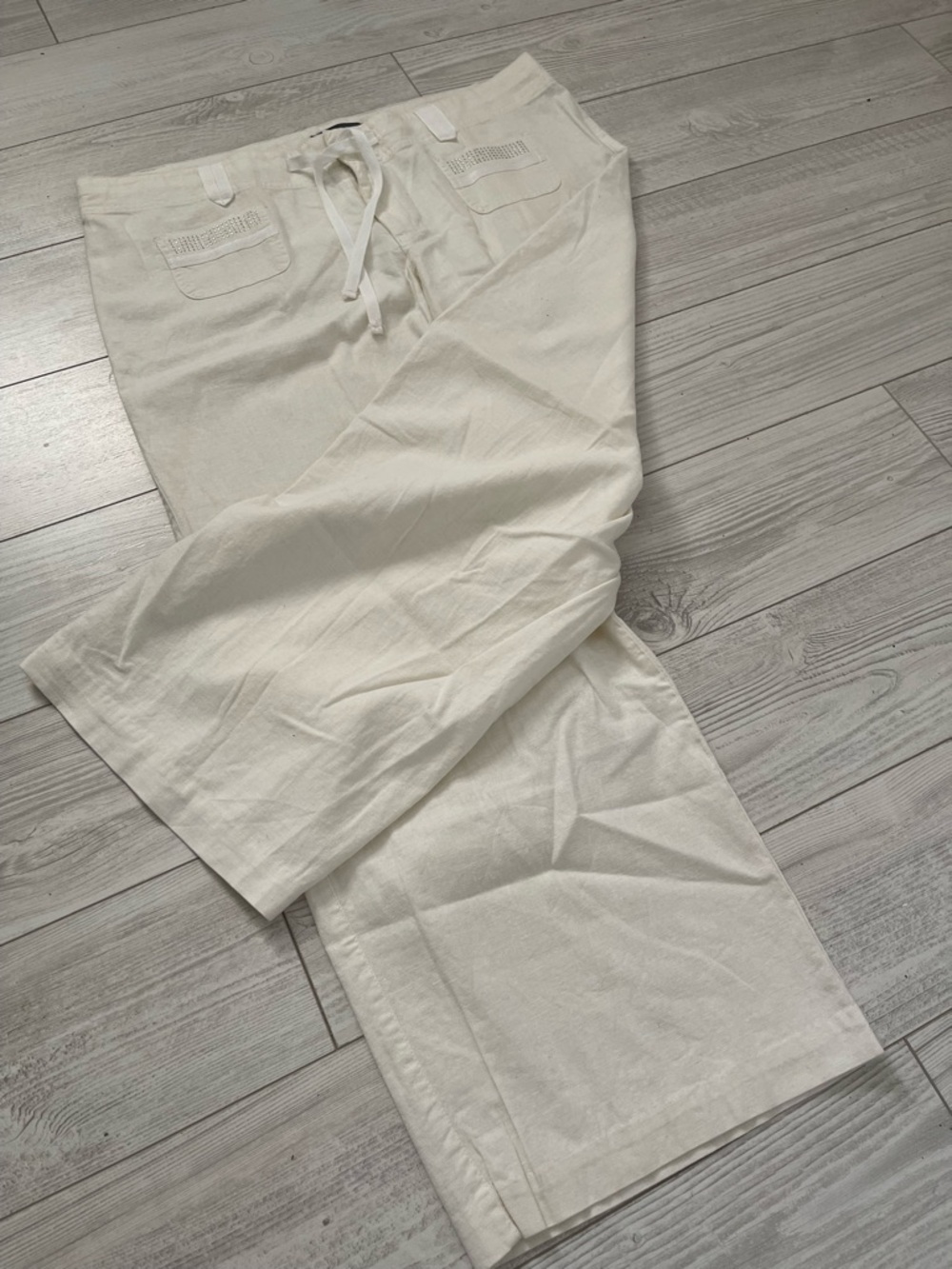 Addition Elle Button Linen Blend Classic White Wide Leg Pants Size 16